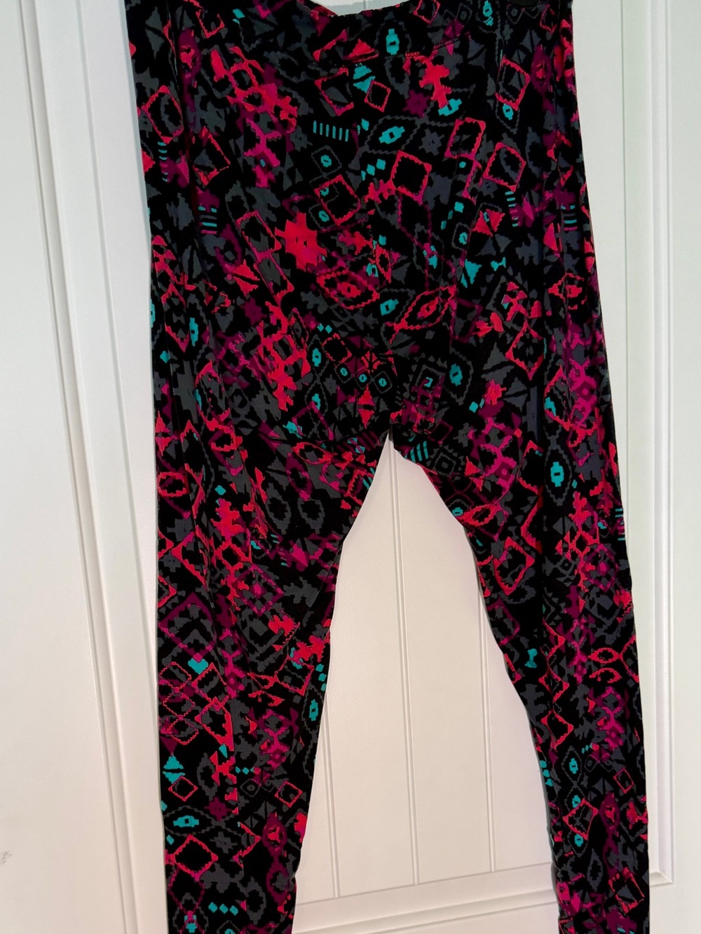 Women’s Black Aztec-Print Leggings with Pink & Teal Accents